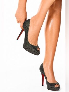 Christian Louboutin Lady 120 Glitter Peep Platform Toe Pumps Heels